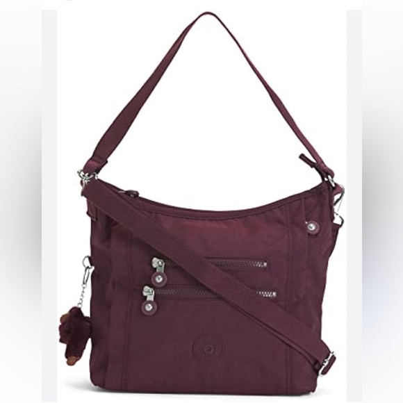 Kipling Belammie Hobo Crossbody Nylon Zip Top Dark Plum Tonal - Picture 1 of 5